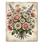 Blush Rose and Daisy Bouquet Illustration Rug