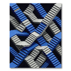 Abstract Blue White Geometric Staircase Illusion Rug