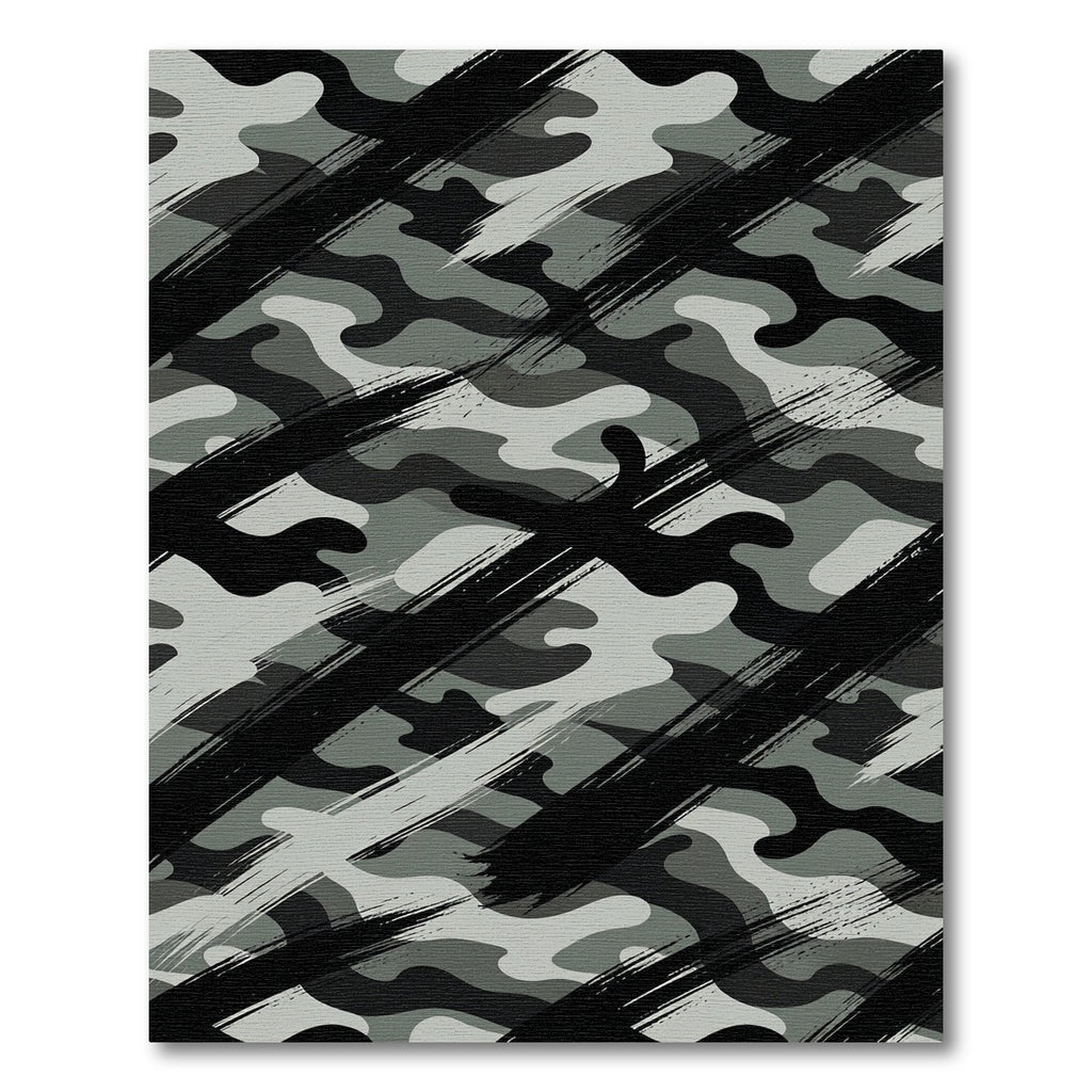 Bold Charcoal Grey Camouflage Brushstroke Rug