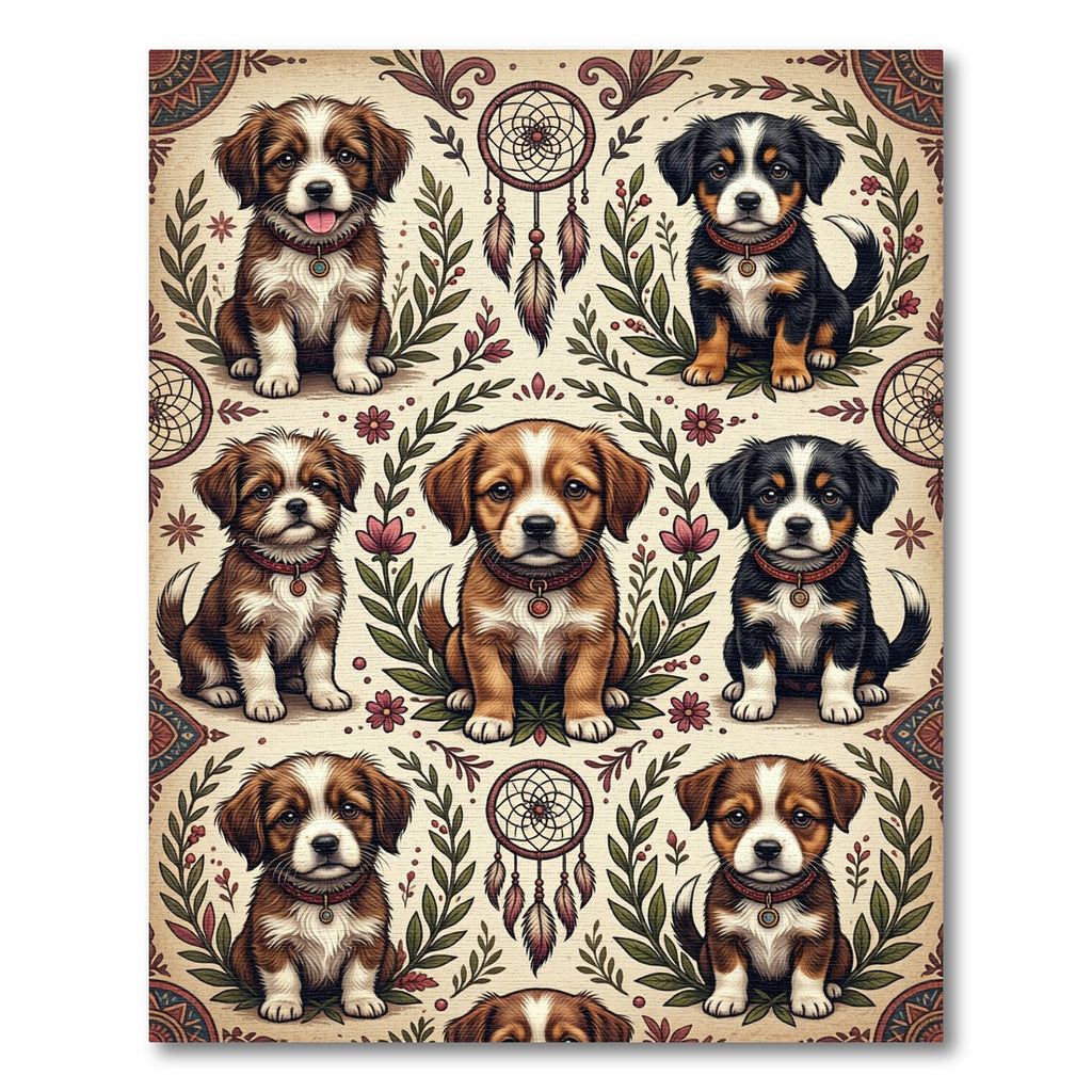 Boho Puppy Dreamcatcher Floral Rug