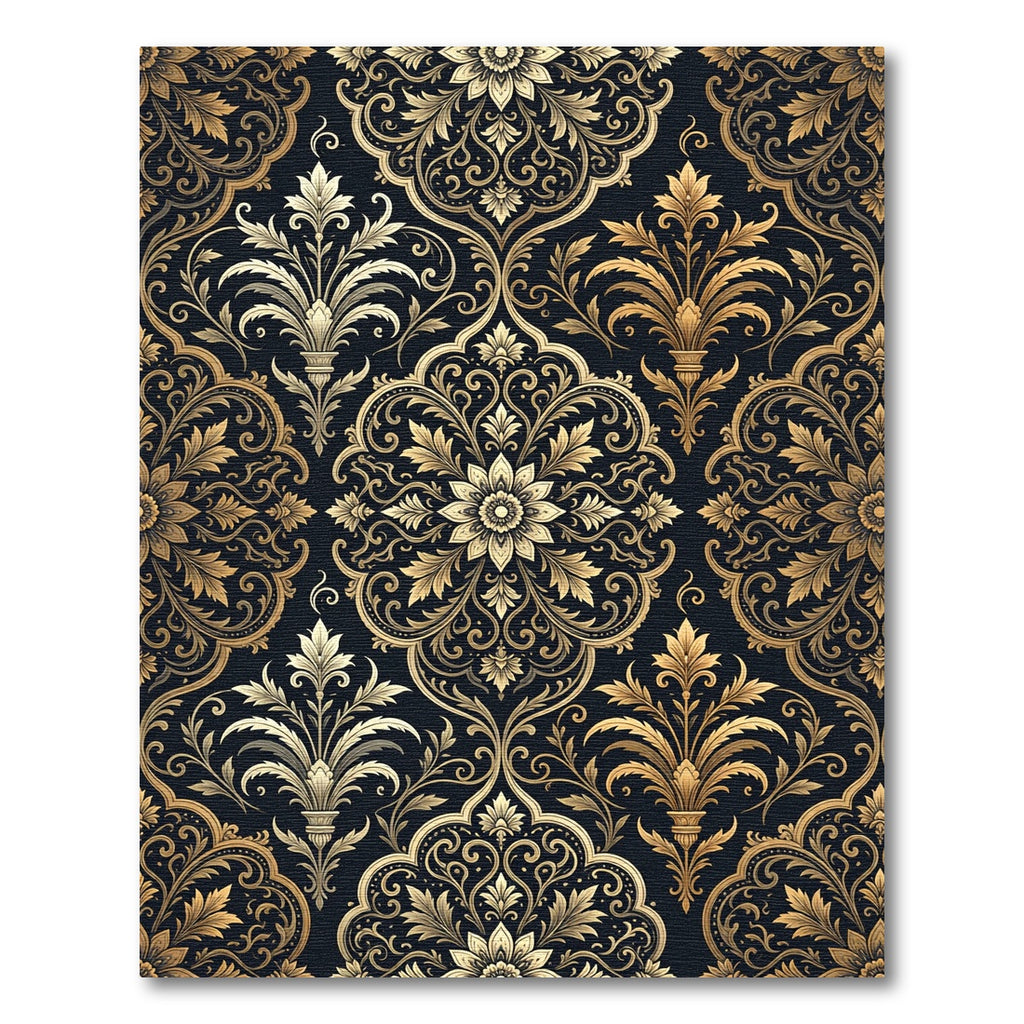 Ornate Gold Floral Damask Rug