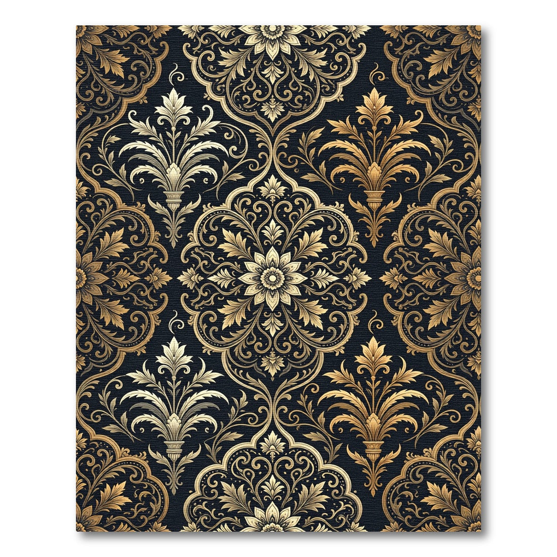 Ornate Gold Floral Damask Rug