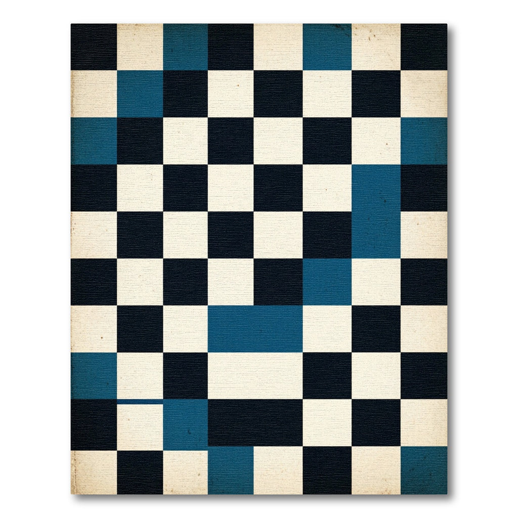 Deep Blue Checkerboard Squares Rug