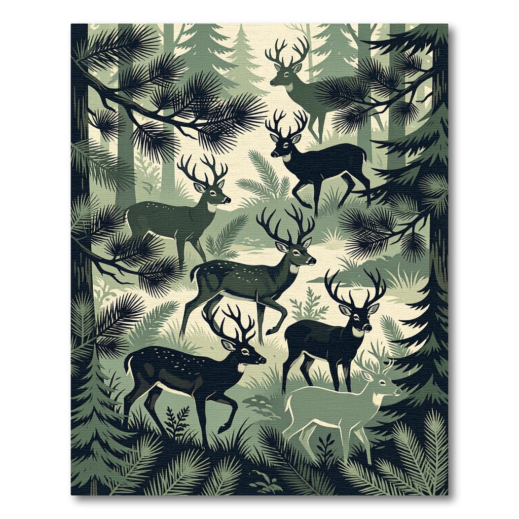 Forest Wildlife Stag Sage Green Meadow Rug