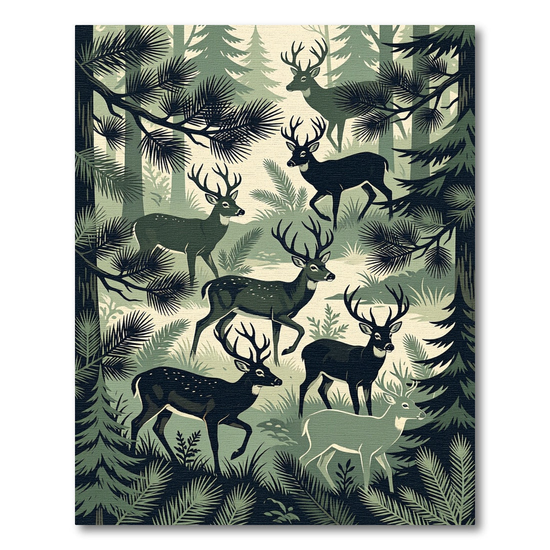 Forest Wildlife Stag Sage Green Meadow Rug