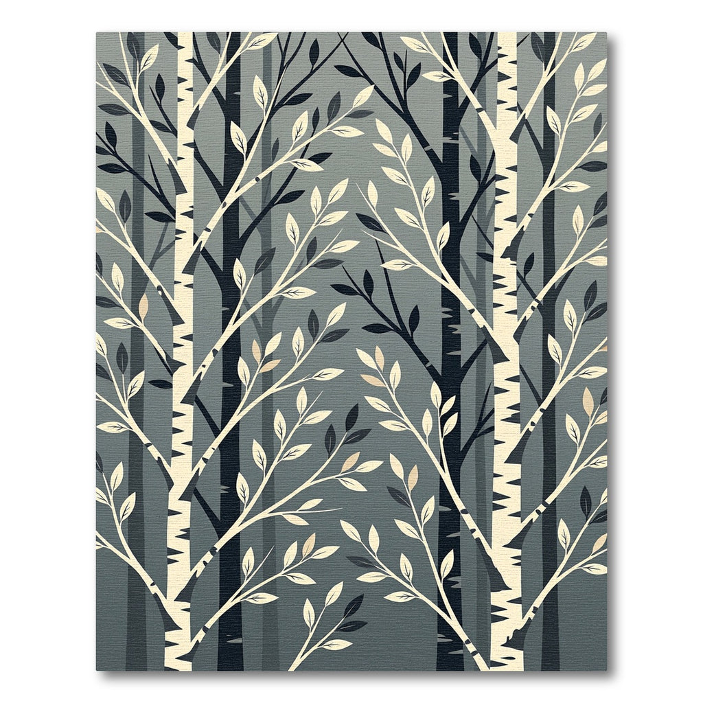Modern Gray Birch Forest Leaves Rug