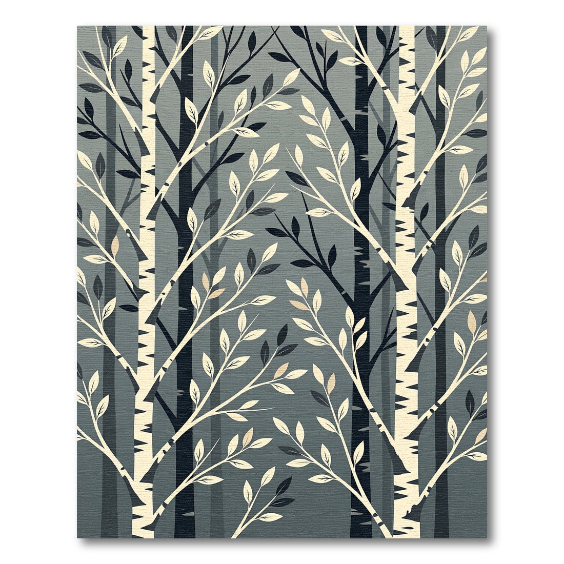 Modern Gray Birch Forest Leaves Rug