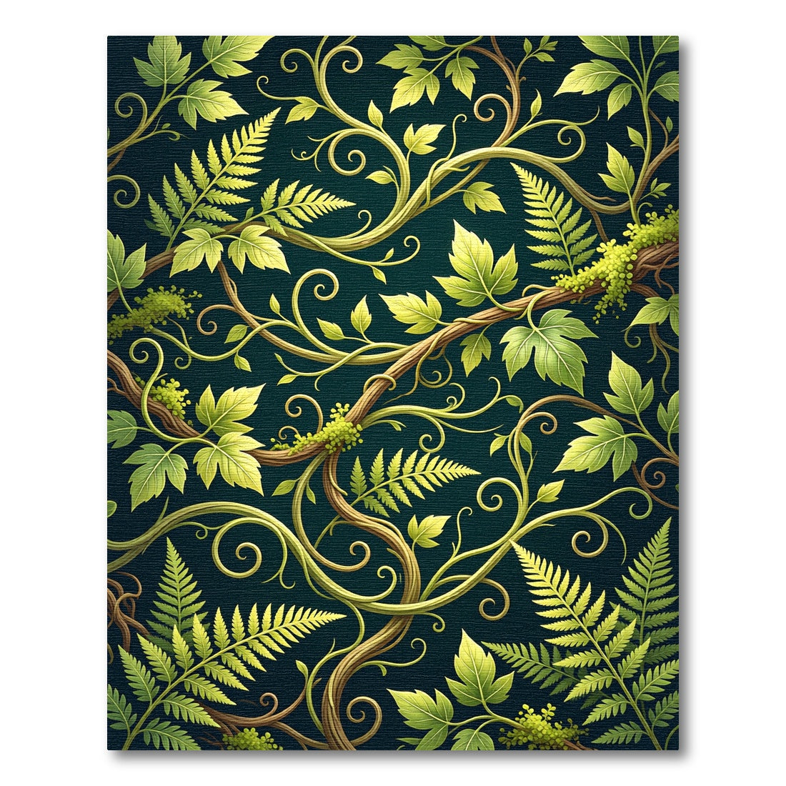 Lush Jade Fern and Vine Botanical Rug
