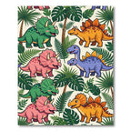 Cheerful Colorful Dinosaur Tropical Forest Scene Rug