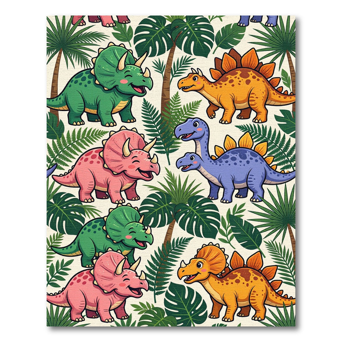 Cheerful Colorful Dinosaur Tropical Forest Scene Rug