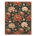 Ornate Peach Lotus Floral Dark Backdrop Rug
