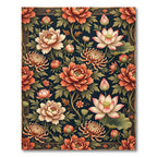 Ornate Peach Lotus Floral Dark Backdrop Rug