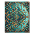 Elegant Teal Gold Filigree Floral Medallion Rug