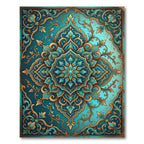 Elegant Teal Gold Filigree Floral Medallion Rug