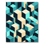 Geometric Teal Cream Cube Abstraction Rug
