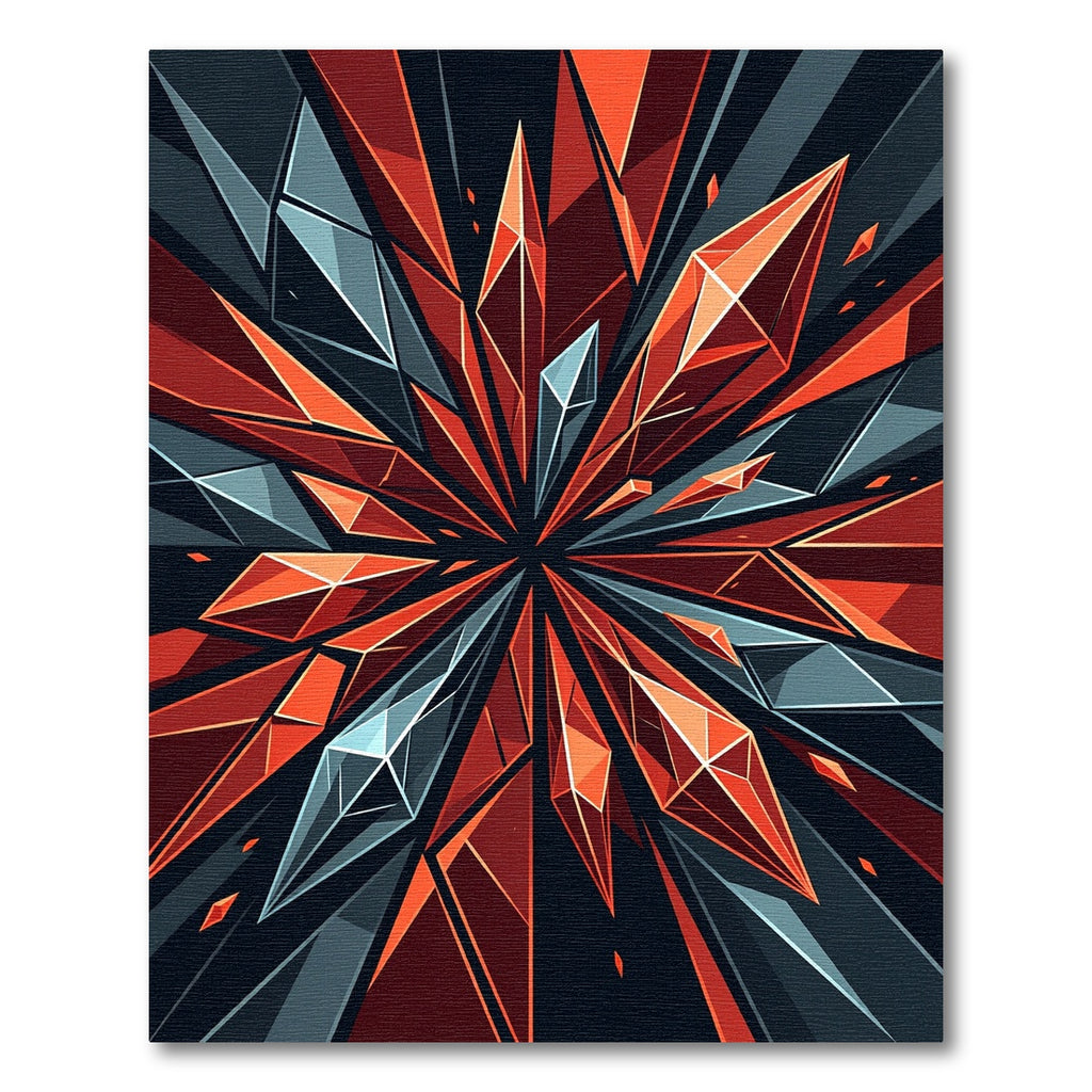 Shattered Crimson Angular Geometric Crystal Rug
