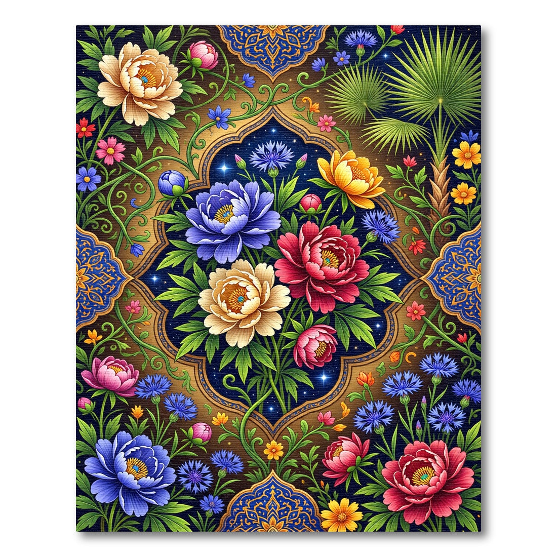 Vibrant Floral Garden Medallion Rug