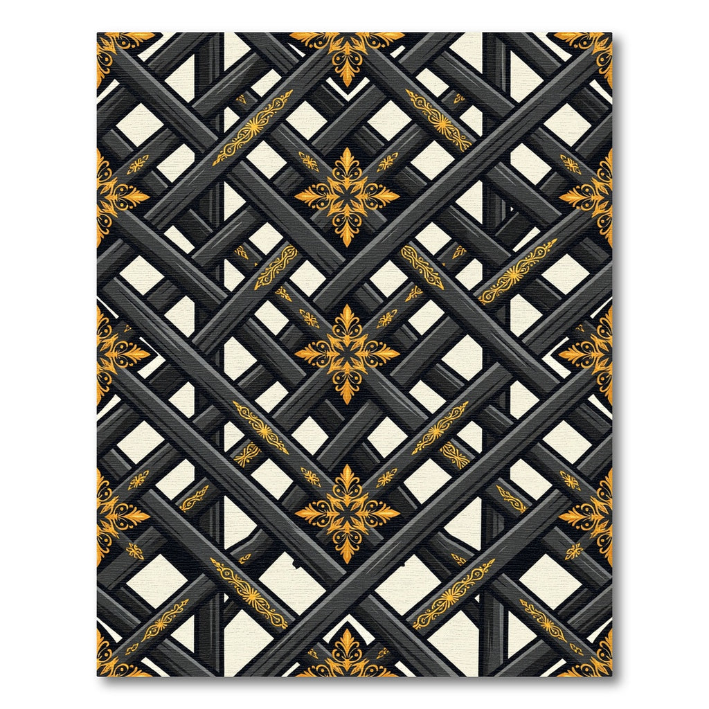 Black Gold Lattice Floral Medallion Rug
