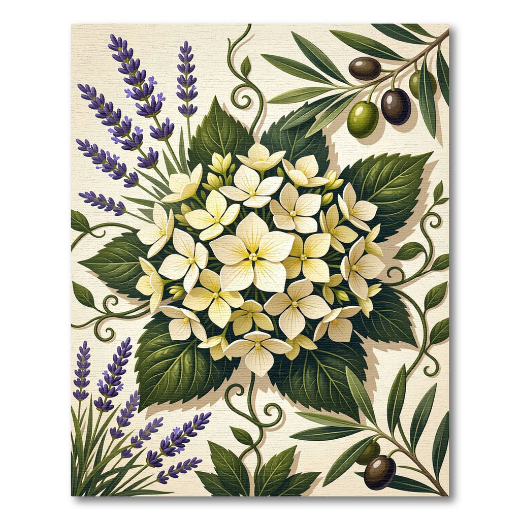 Floral Hydrangea Lavender and Olive Botanical Illustration Rug