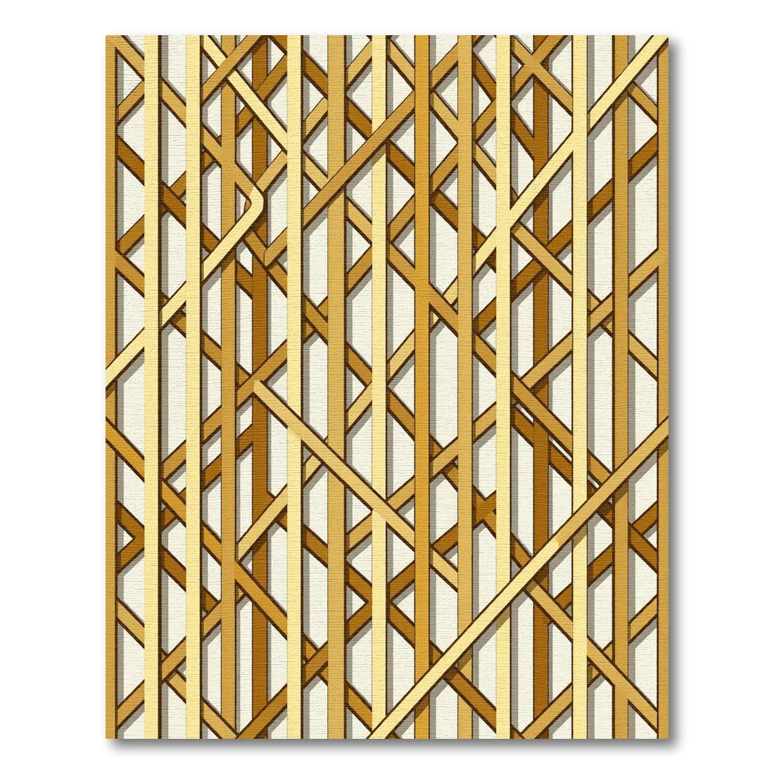 Golden Geometric Intersecting Linear Art Rug