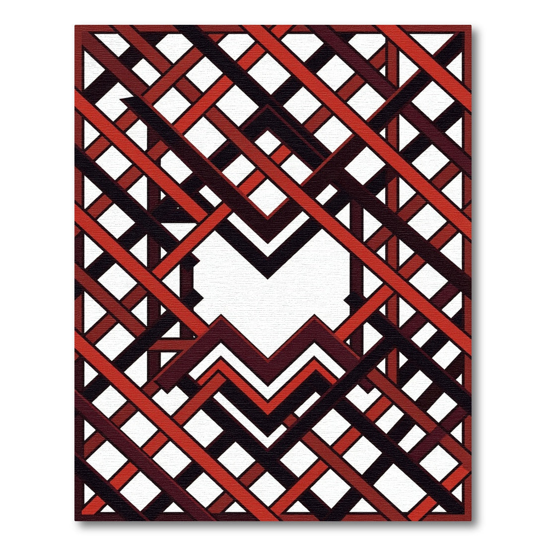 Geometric Crimson and Black Interlocking Lattice Rug