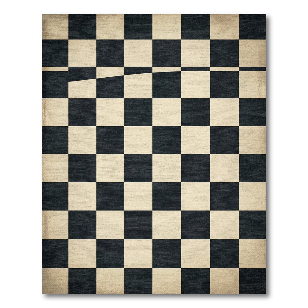 Distressed Monochrome Checkered Grid Minimalist Rug