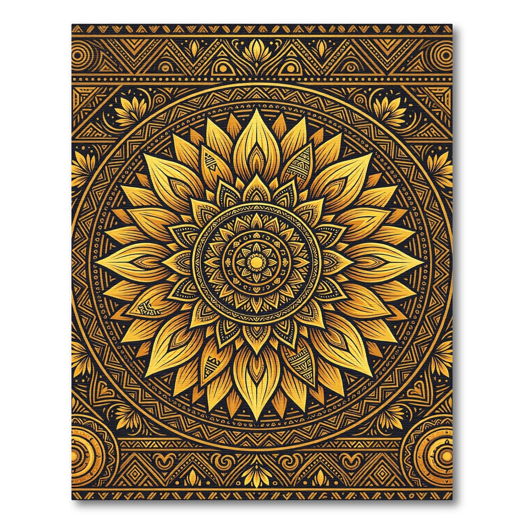Golden Sunburst Mandala Geometric Art Rug