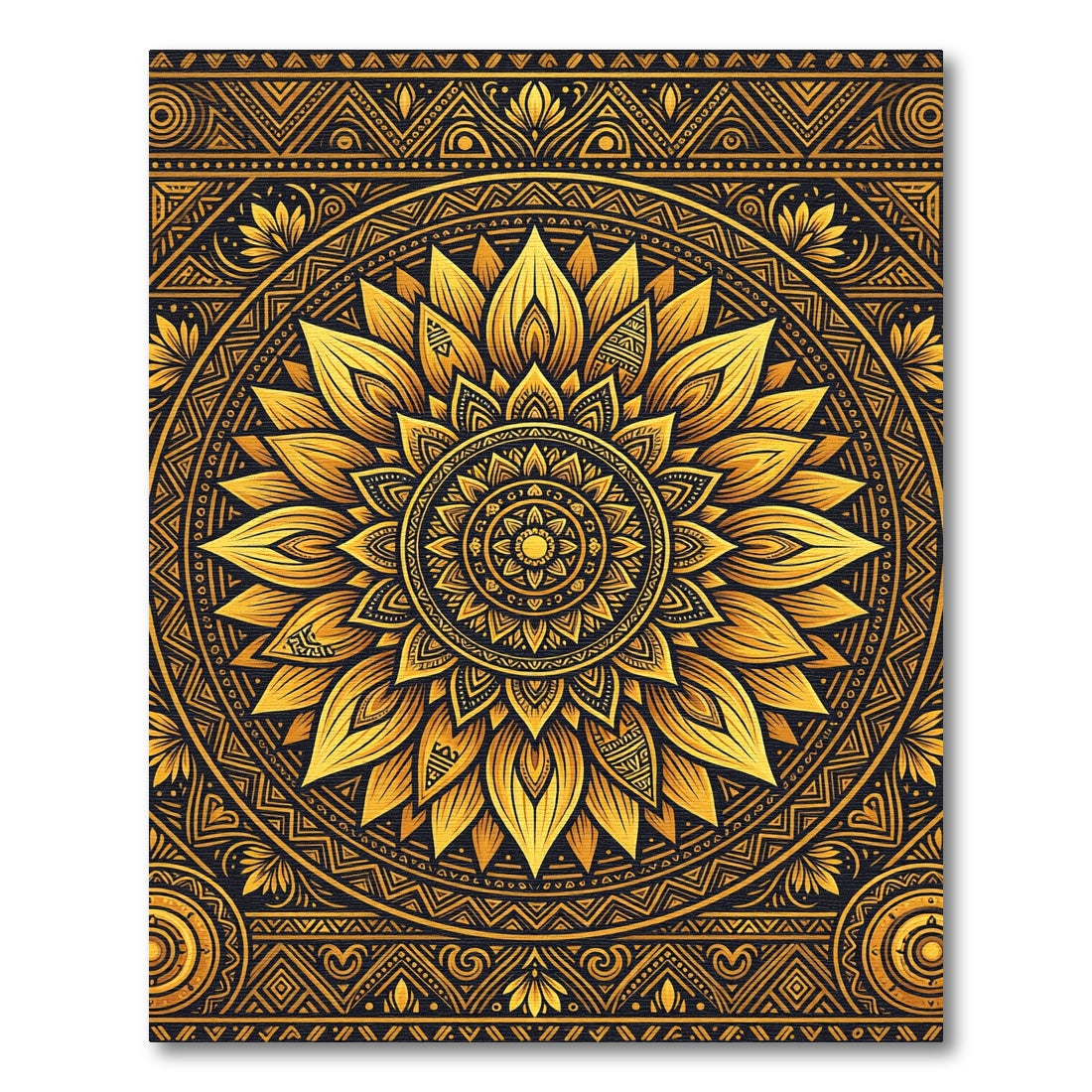 Golden Sunburst Mandala Geometric Art Rug