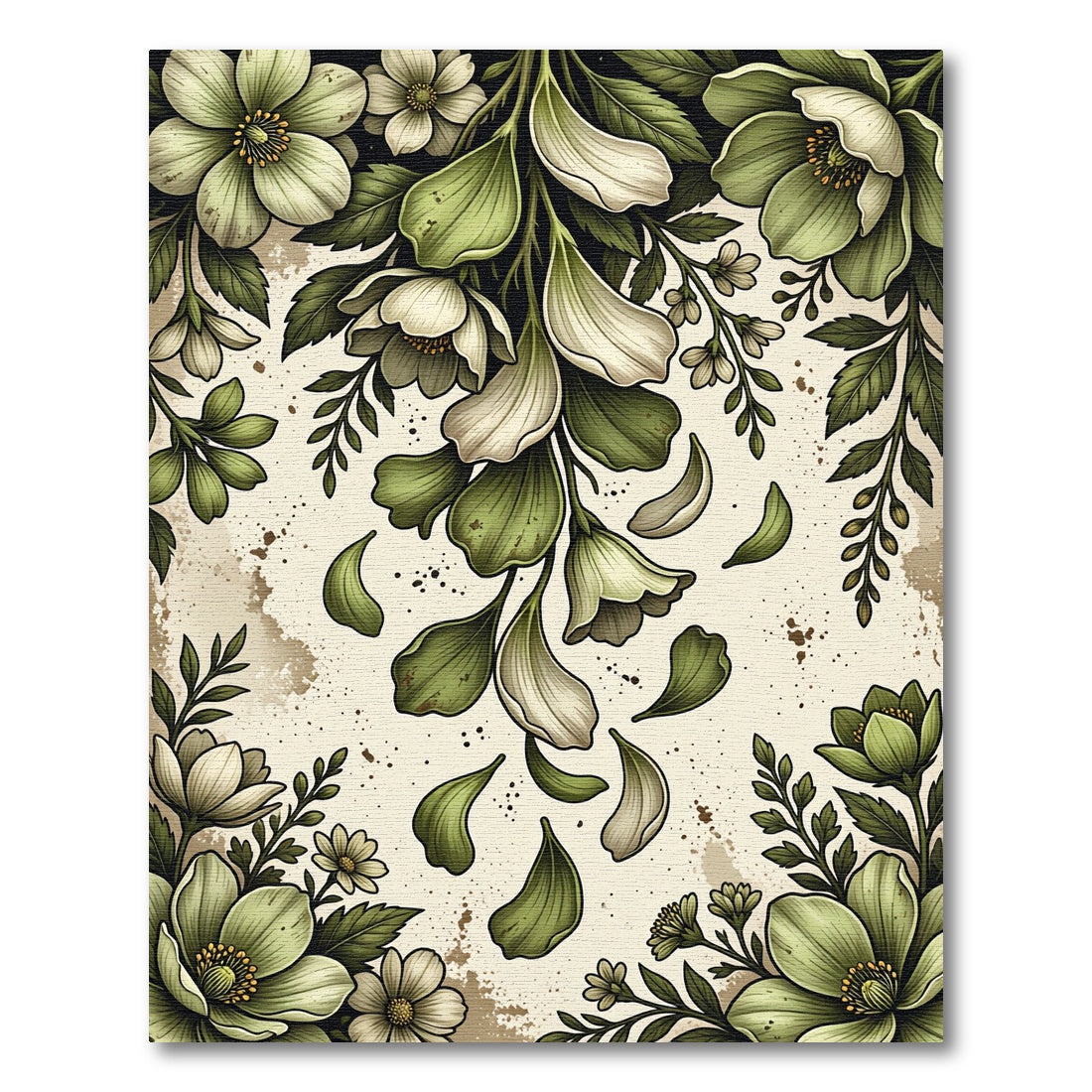Sage Green Floral Leafy Garland Rug