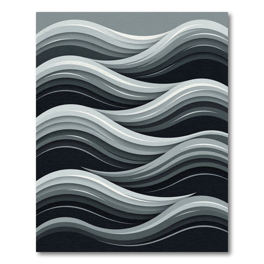 Modern Gray Layered Wave Composition Rug