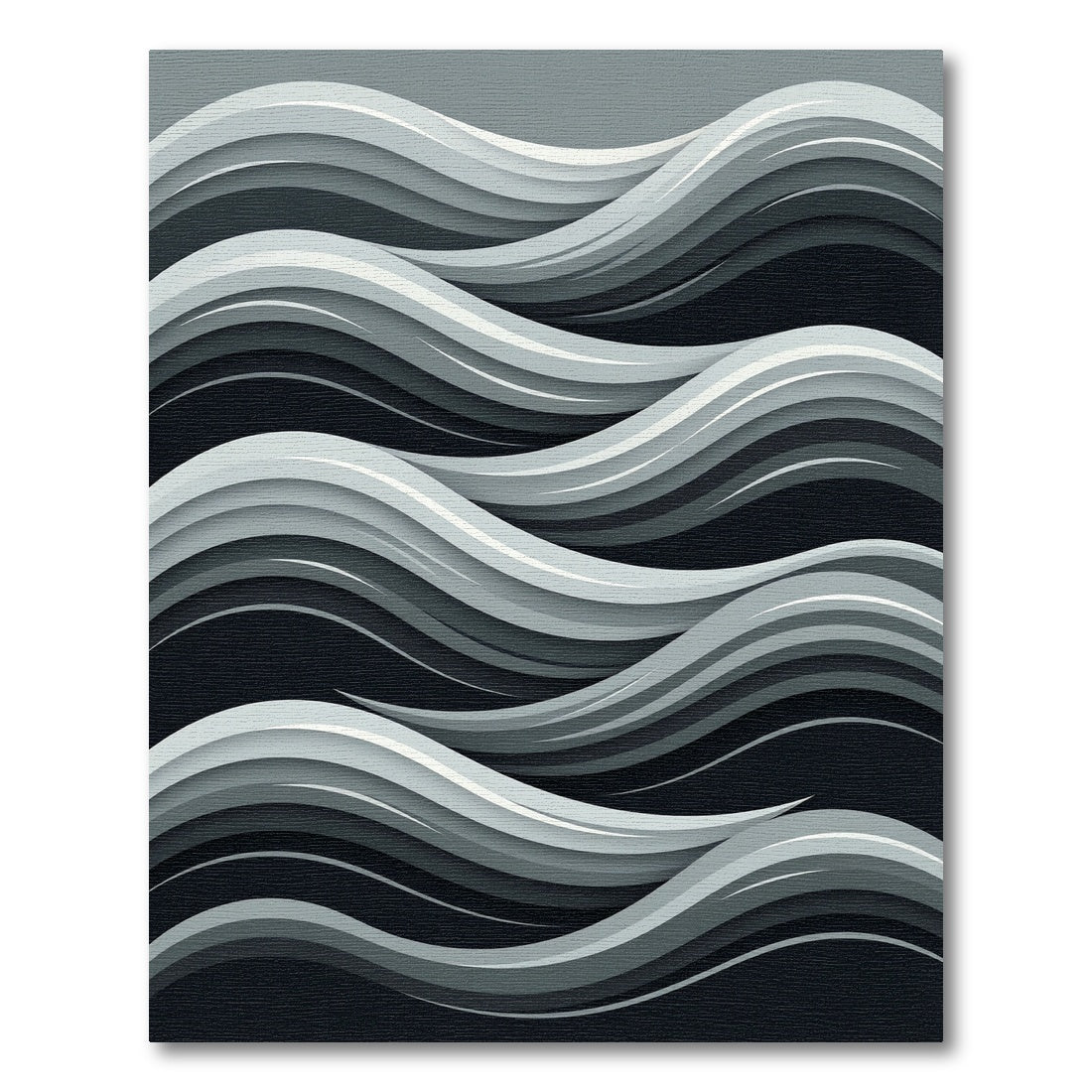 Modern Gray Layered Wave Composition Rug