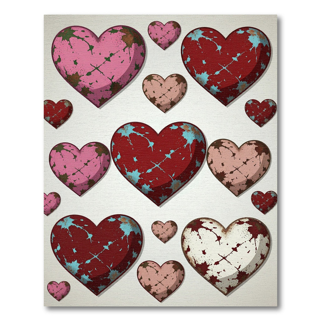 Distressed Multicolored Hearts Scattered Art Rug