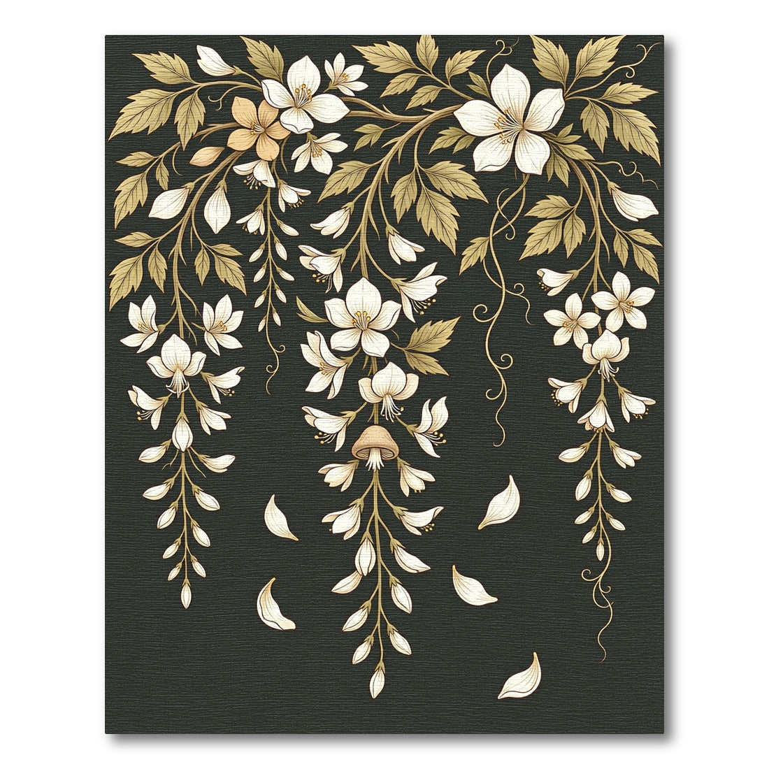Cream Flower Vine Mushroom Whimsical Rug
