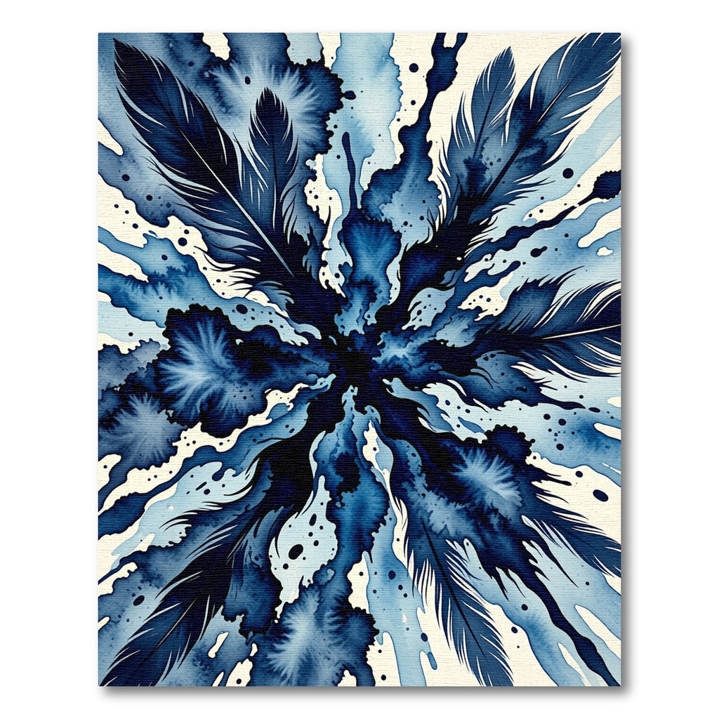 Navy Watercolor Feather Burst Abstract Rug
