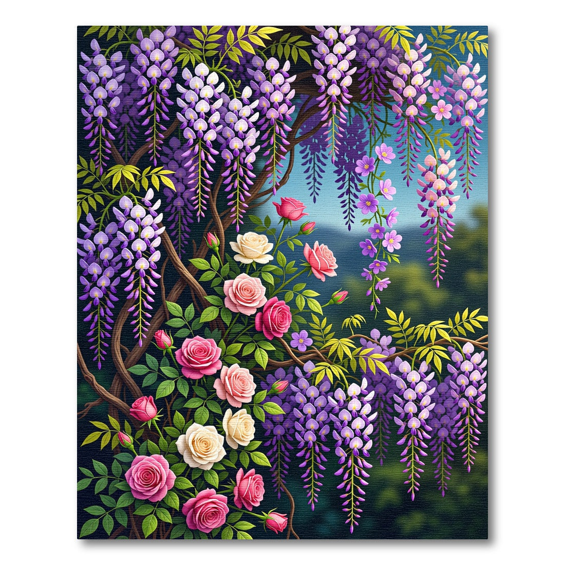 Romantic Floral Wisteria Rose Garland Rug
