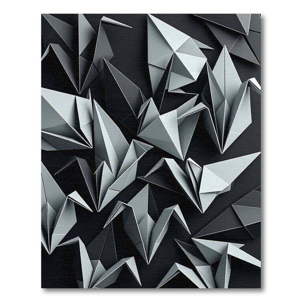 Monochromatic Origami Cranes Geometric Composition Rug