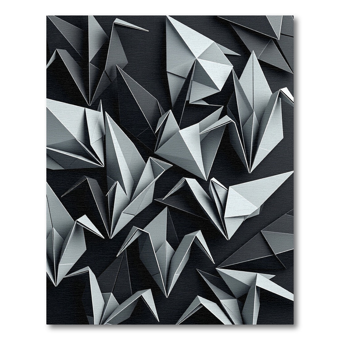 Monochromatic Origami Cranes Geometric Composition Rug
