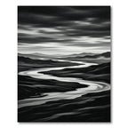 Monochromatic Winding River Landscape Contrast Rug