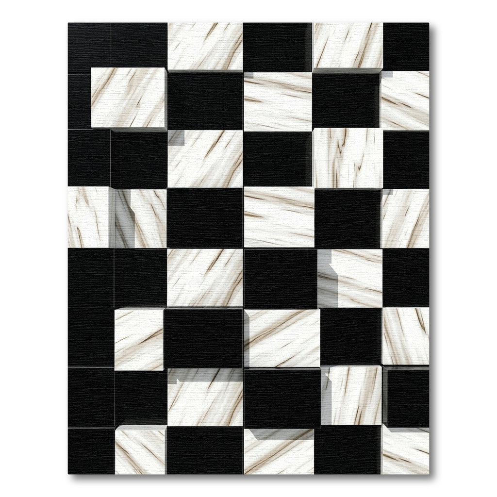 Black White Marble Checkered Illusion Rug