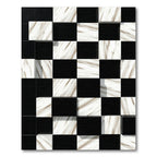 Black White Marble Checkered Illusion Rug