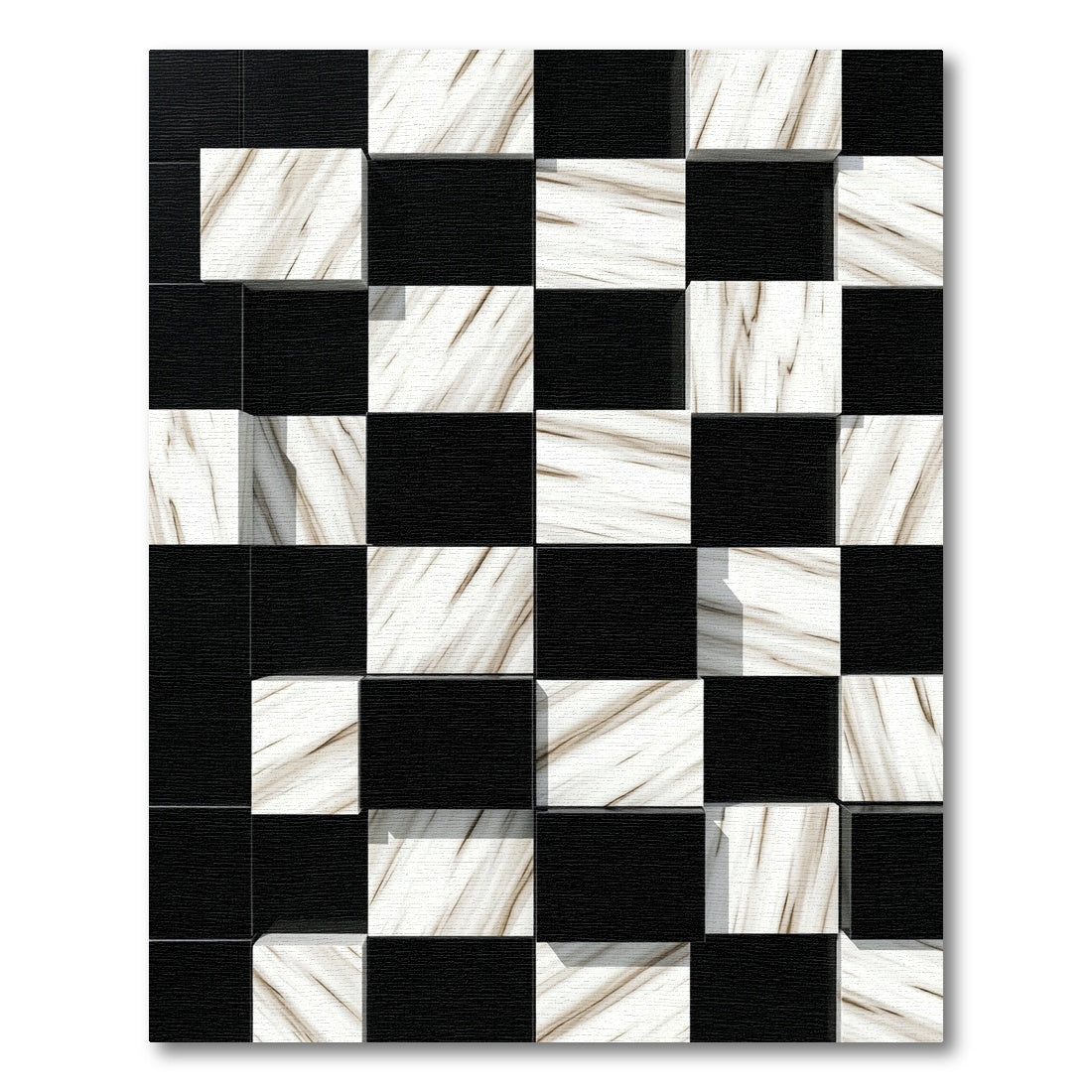Black White Marble Checkered Illusion Rug
