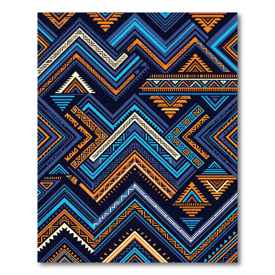 Vibrant Blue Orange Geometric Tribal Zigzag Rug