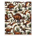 Desert Dinosaur Earthy Tones Illustration Rug