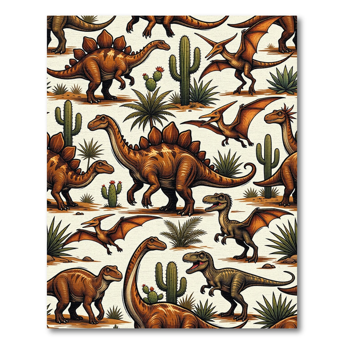 Desert Dinosaur Earthy Tones Illustration Rug