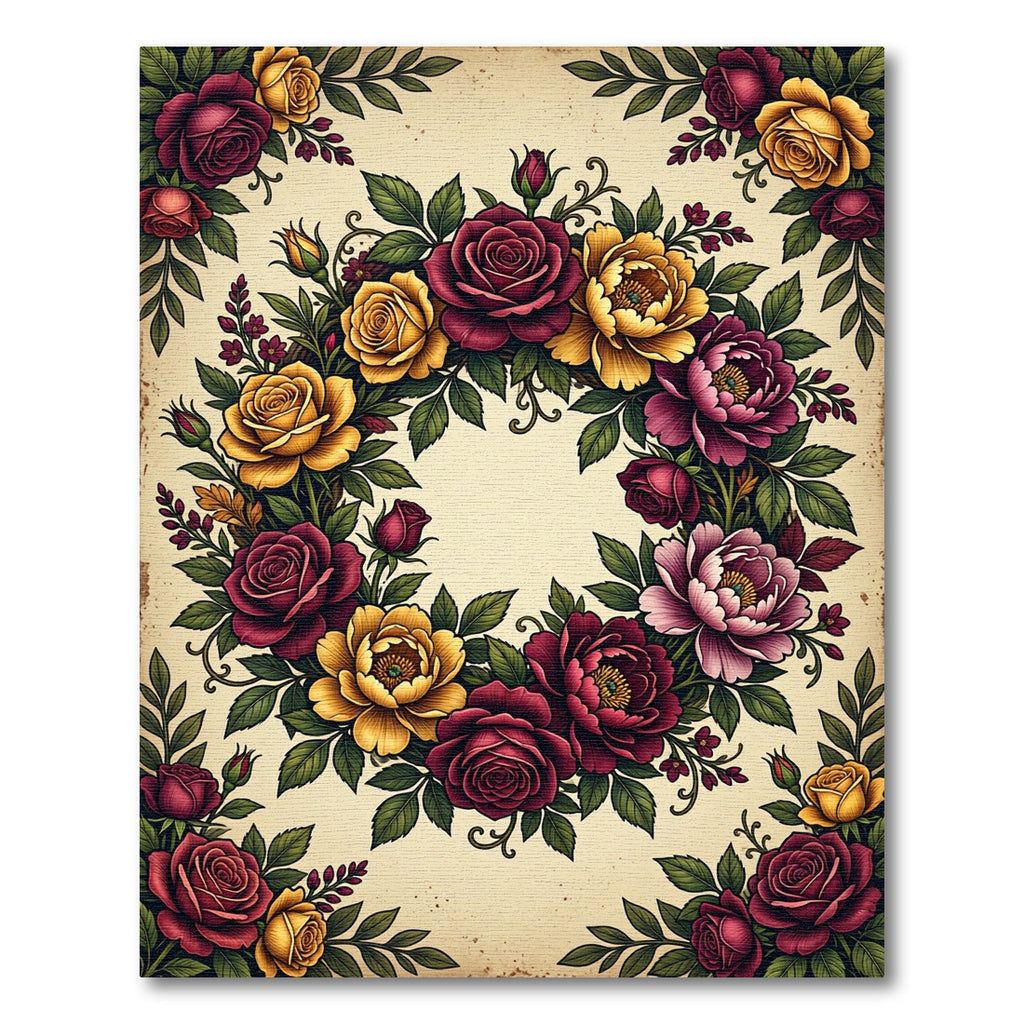 Lush Crimson and Gold Floral Wreath Rug