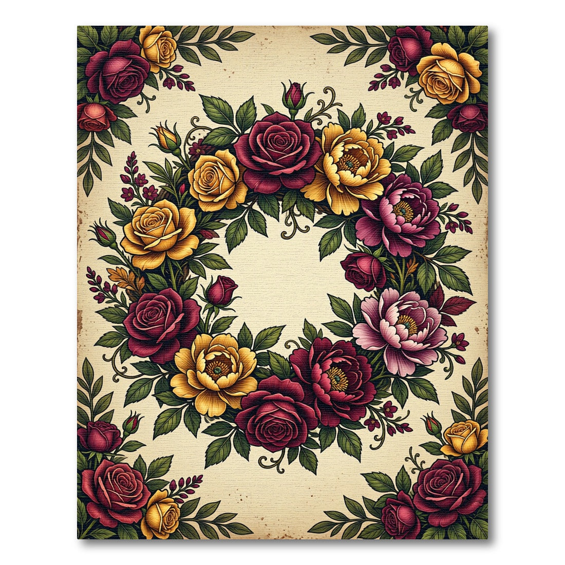 Lush Crimson and Gold Floral Wreath Rug