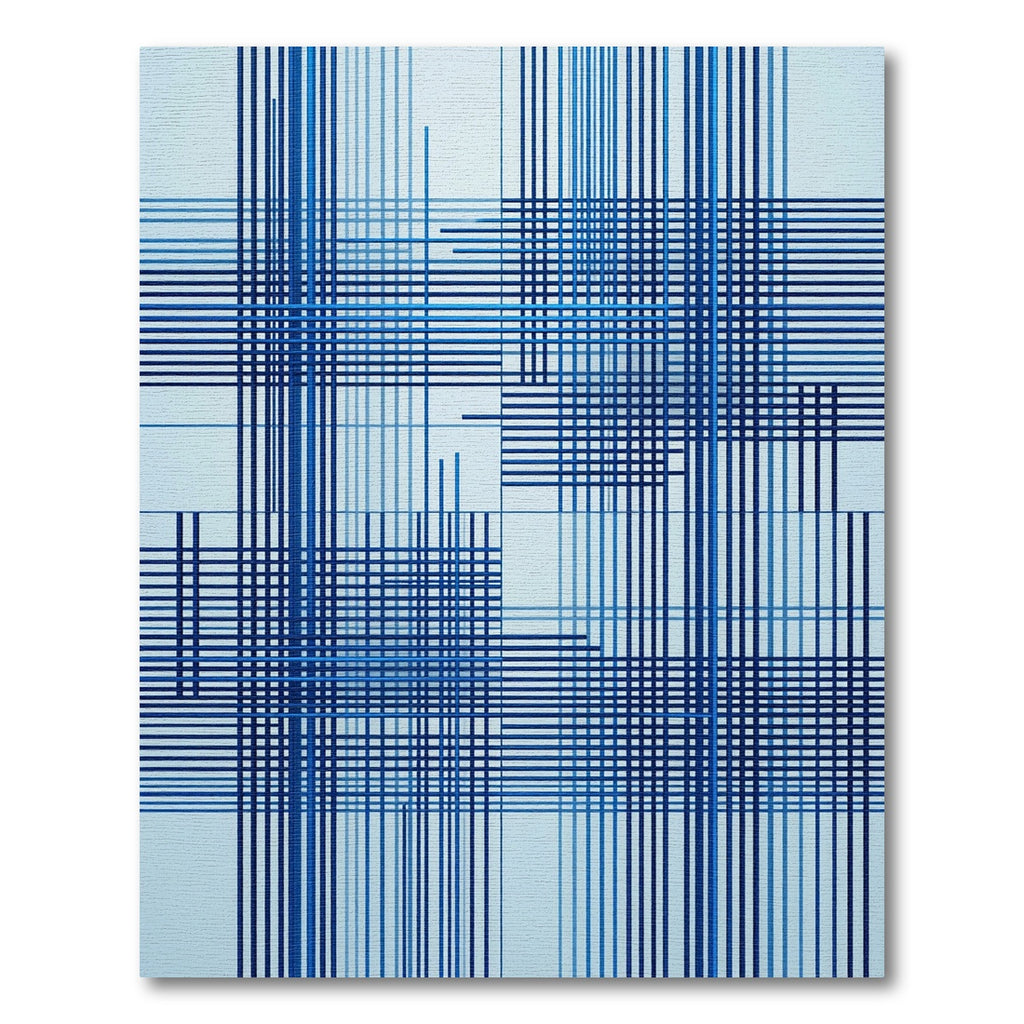 Linear Blue Abstract Grid Art Rug