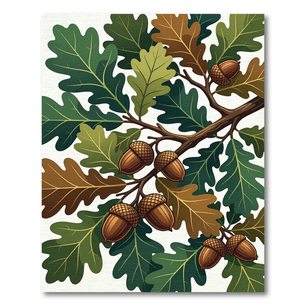 Oak Leaves and Acorns Botanical Cluster Rug