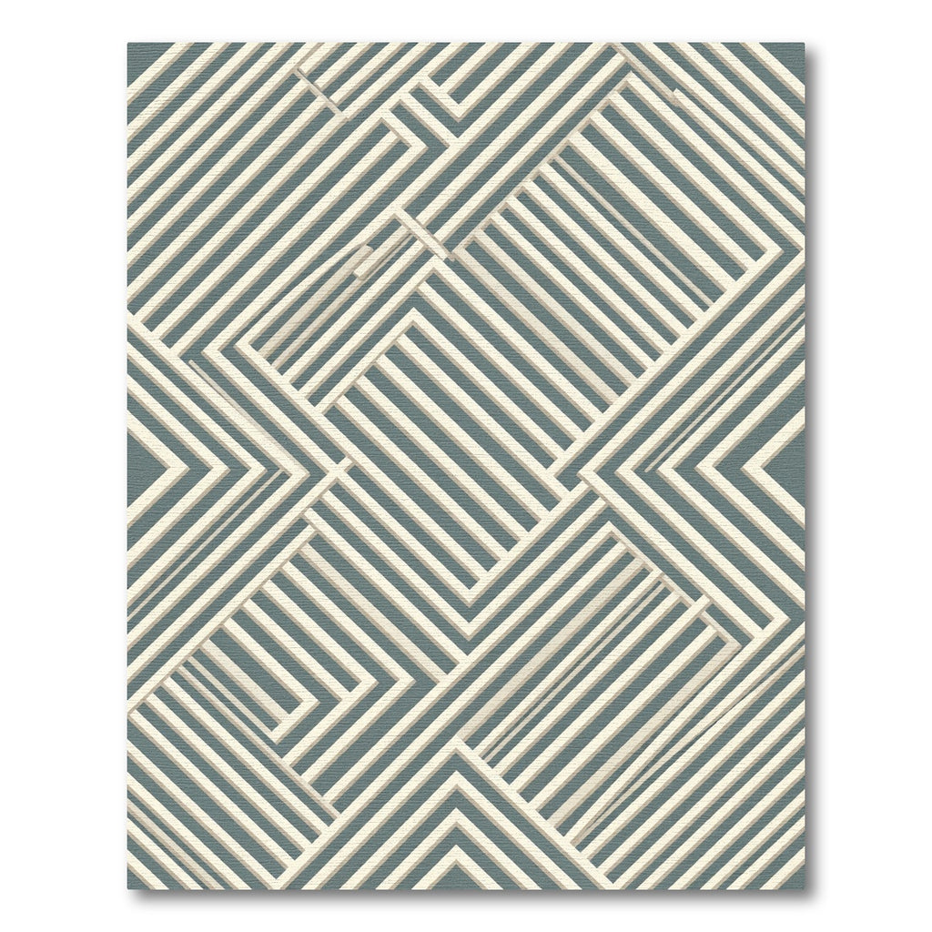 Modern Slate Blue Angular Linear Geometric Rug