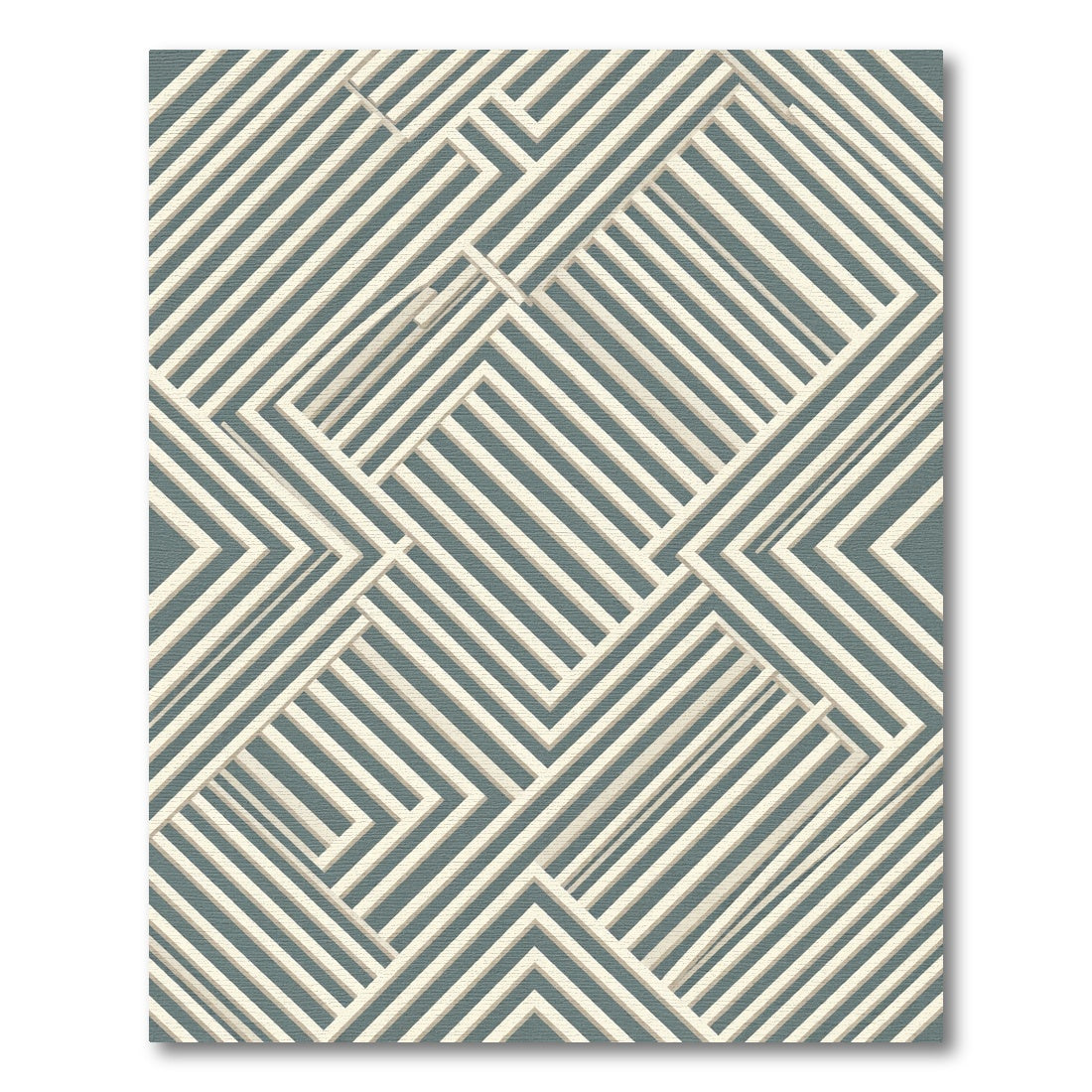 Modern Slate Blue Angular Linear Geometric Rug